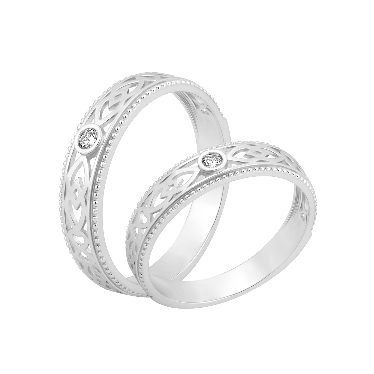 Nhẫn cưới nữ kim cương viên vàng 14K Doubling F