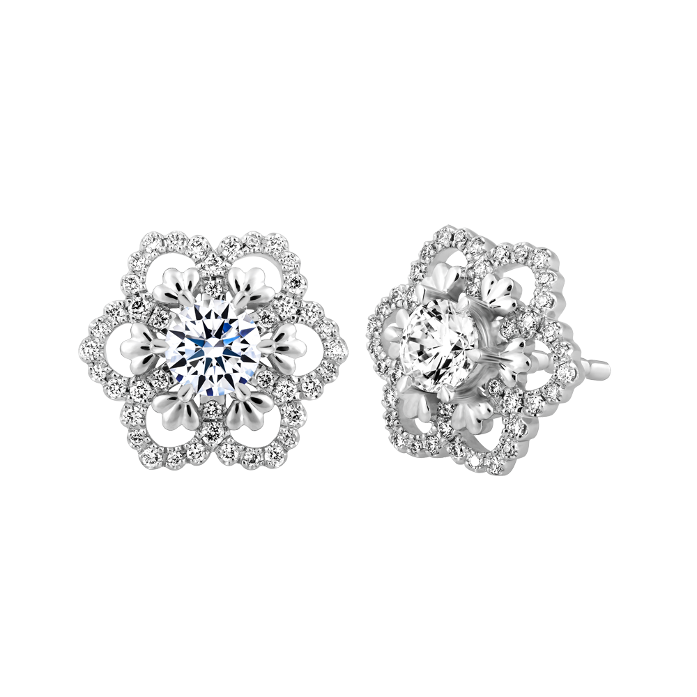 Hoa tai kim cương 8 Hearts & Arrows vàng 14K Cherish H&A 3C
