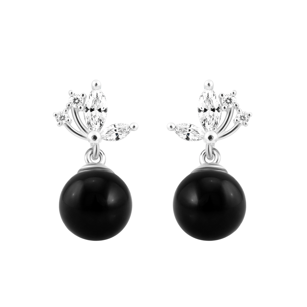 Hoa tai đính đá Onyx vàng 10K Flying Ony