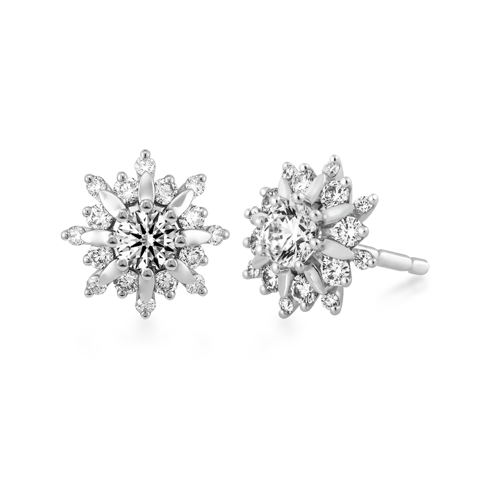 Hoa tai kim cương viên vàng 14K Glossy S GIA 2C