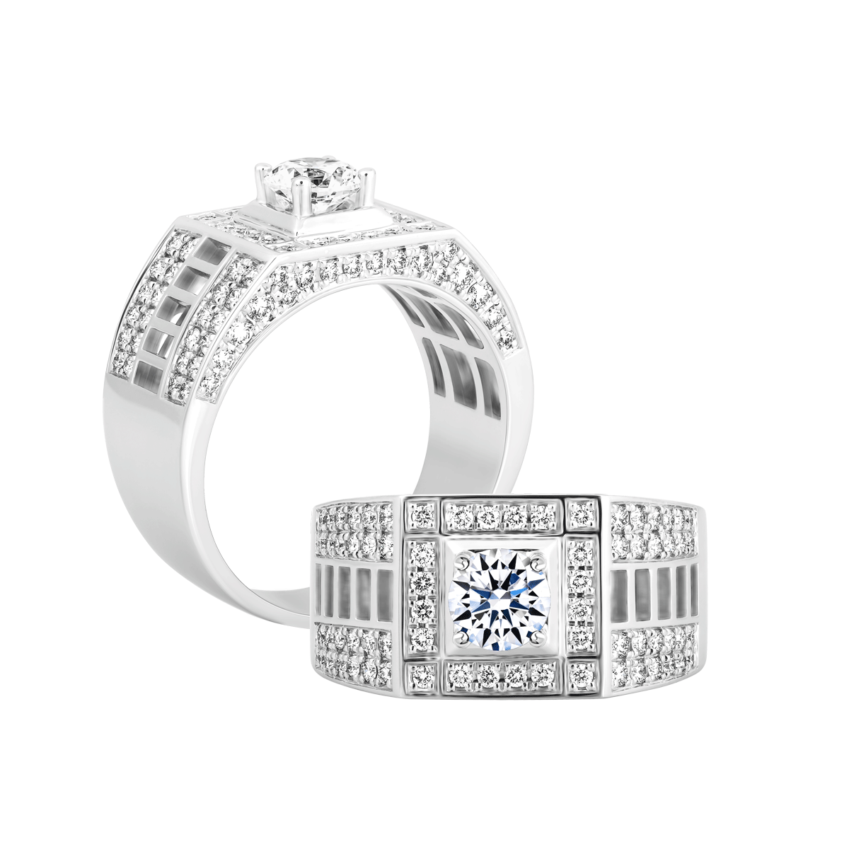 Nhẫn nam kim cương tấm vàng 14K Chiron 5C W