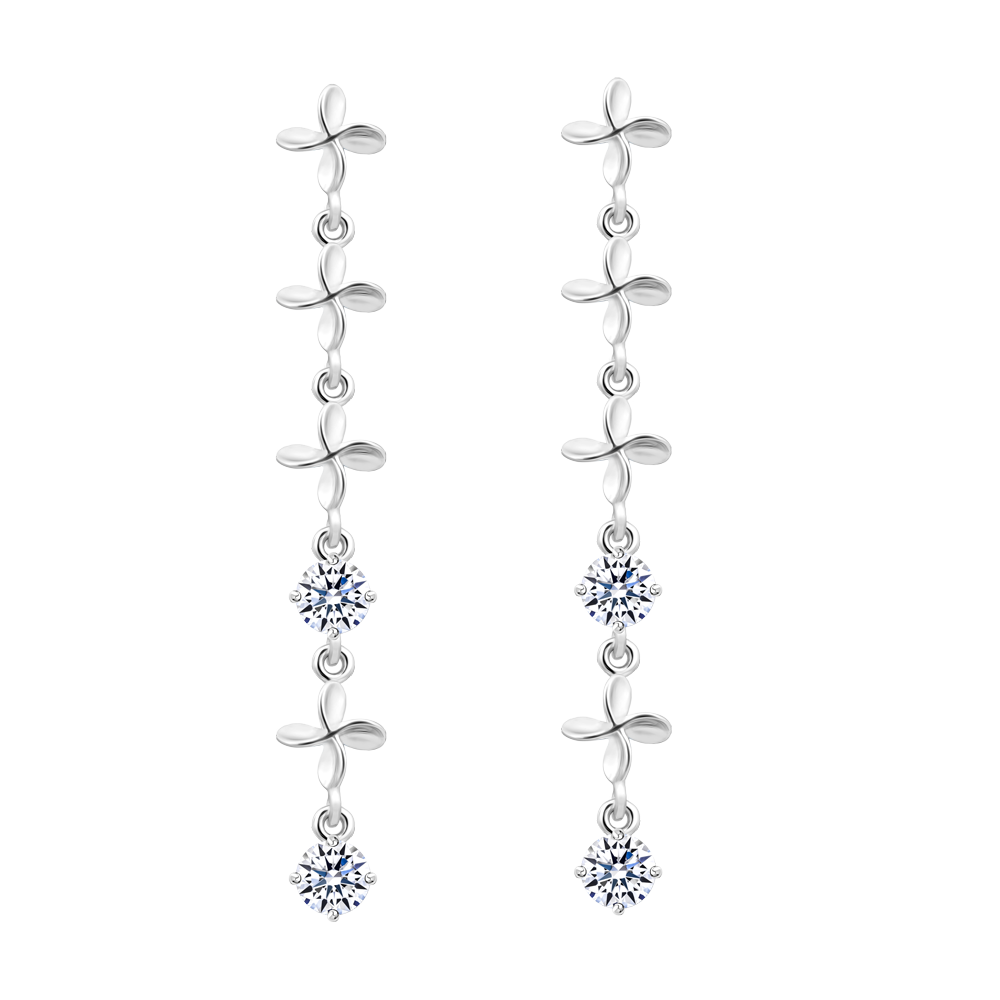 Hoa tai đính đá CZ vàng 14K Greeny 2C