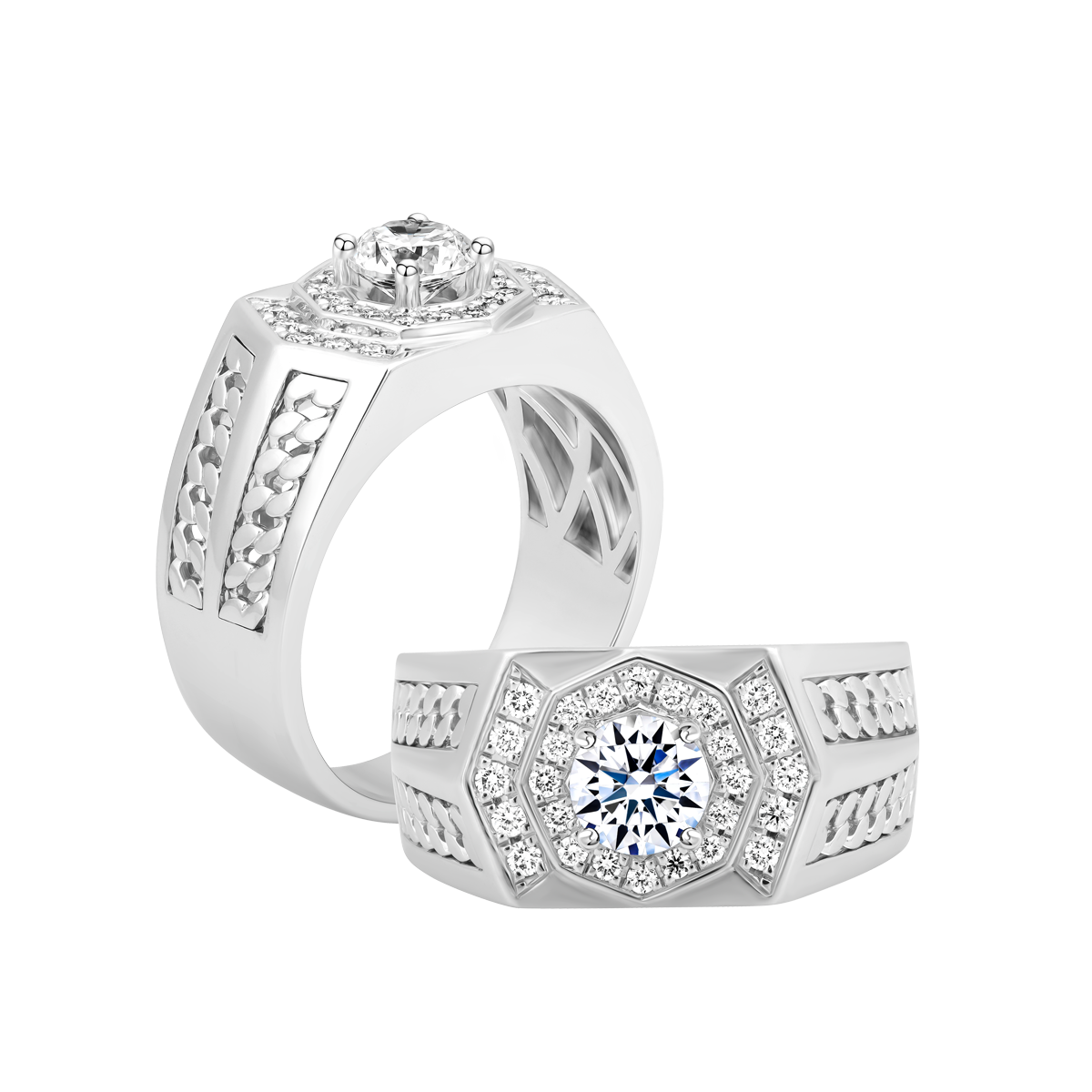 Nhẫn nam kim cương tấm vàng 14K Impression 5C W