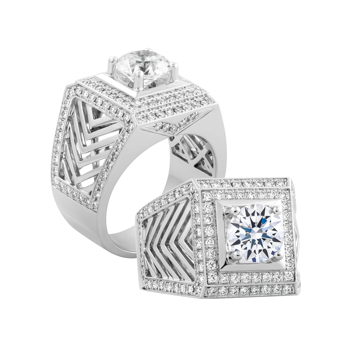 Nhẫn nam kim cương tấm vàng 14K Bugetta 2CT W