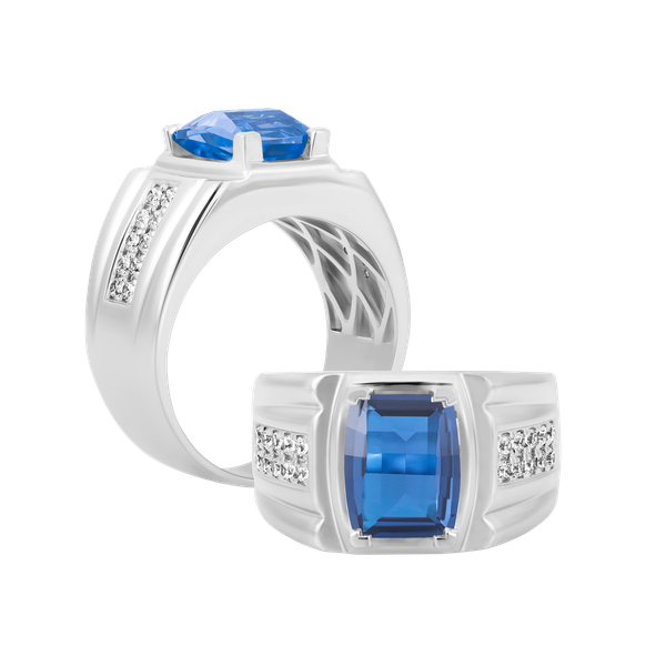 Nhẫn nam đính đá màu Sapphire vàng 10K David S.SAP W