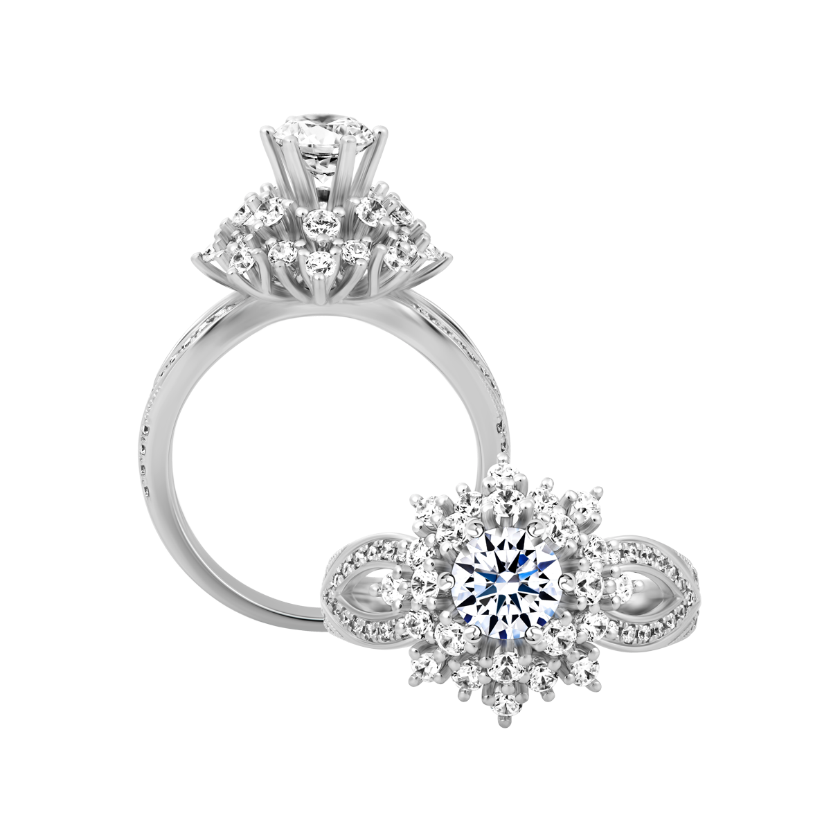 Nhẫn nữ đính đá CZ vàng 14K Florishes 1.5CT