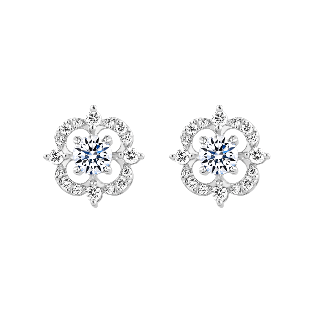 Hoa tai kim cương 8 Hearts & Arrows vàng 14K Easily H&A 2C