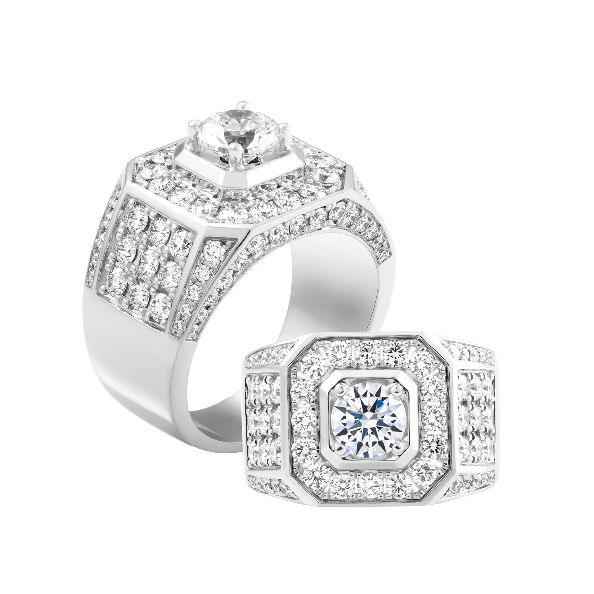 Nhẫn nam kim cương tấm vàng 14K Caddie 3CT W