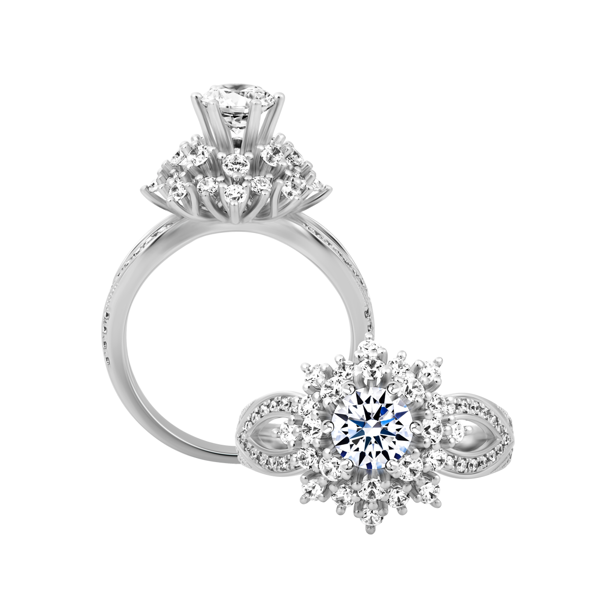 Nhẫn nữ đính đá CZ vàng 14K Florishes 1.5CT