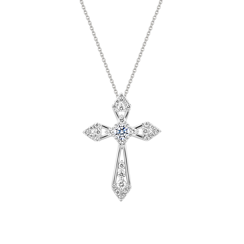 Mặt kim cương vàng 14K Flaring Cross 5P
