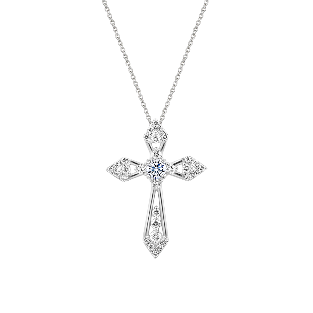 Mặt kim cương vàng 14K Flaring Cross 5P