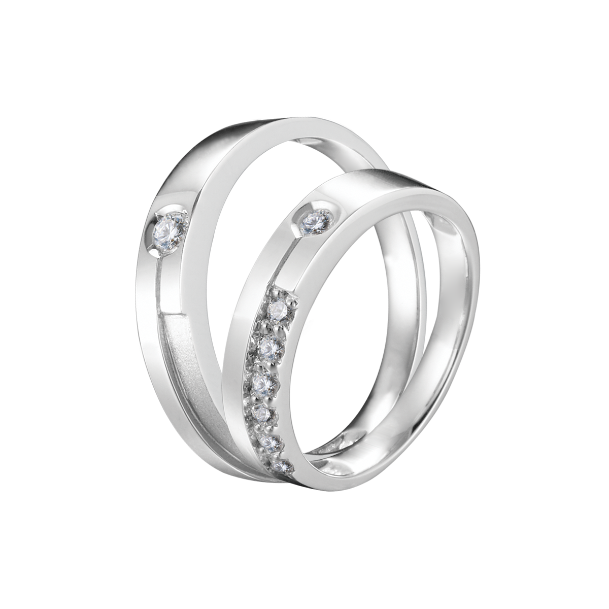 Nhẫn cưới nữ kim cương vàng 14K Two of us D 5p F