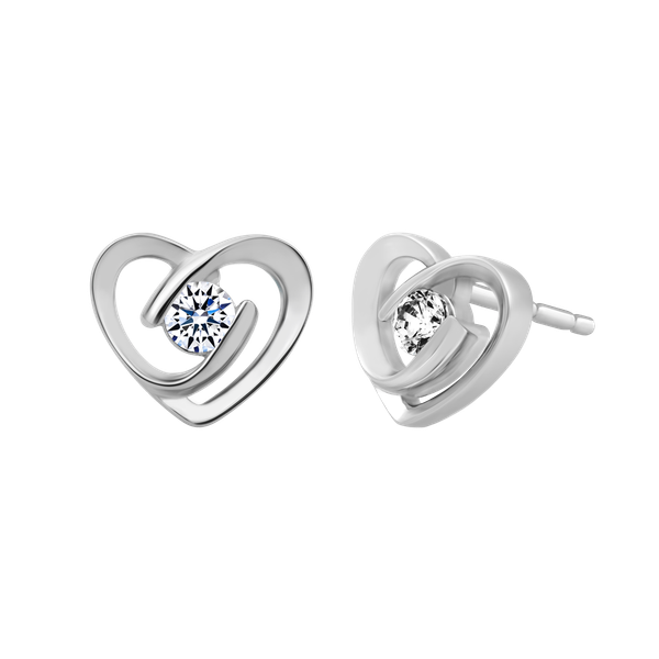 Hoa tai đính đá CZ vàng 14K Hearties