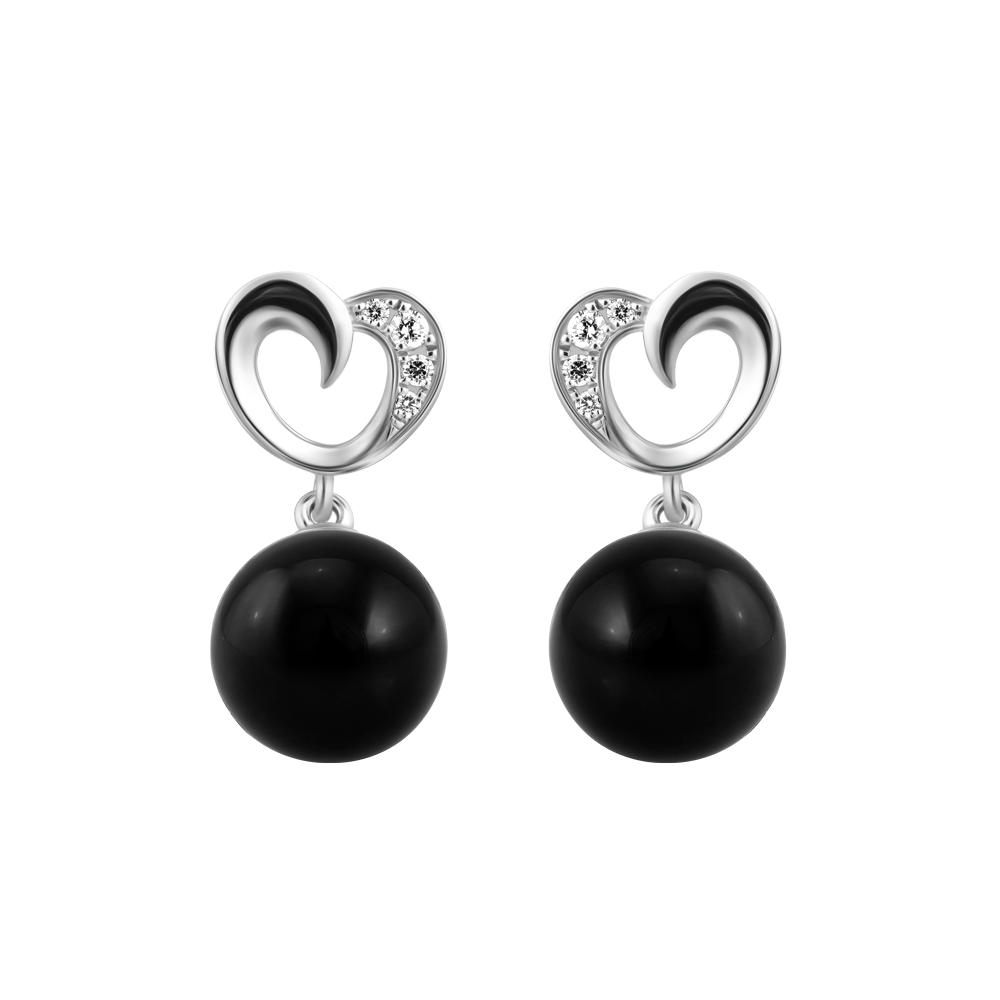 Hoa tai đính đá Onyx vàng 10K Barong N Ony