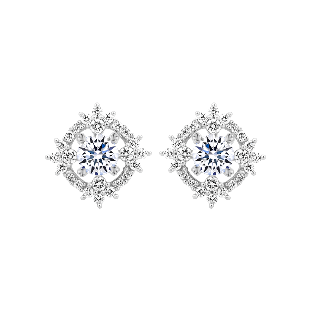 Hoa tai kim cương 8 Hearts & Arrows vàng 14K Gleeny H&A 2C