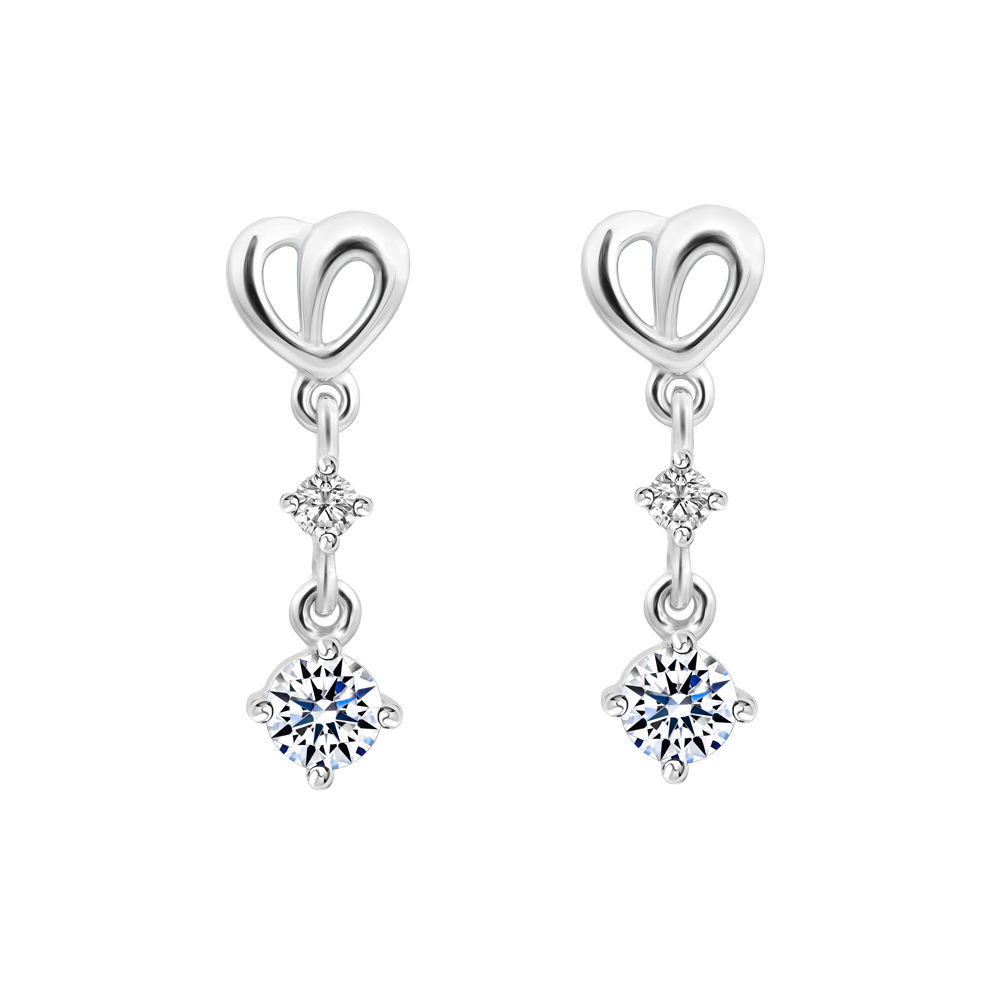 Hoa tai đính đá CZ vàng 14K Filling Heart 2C