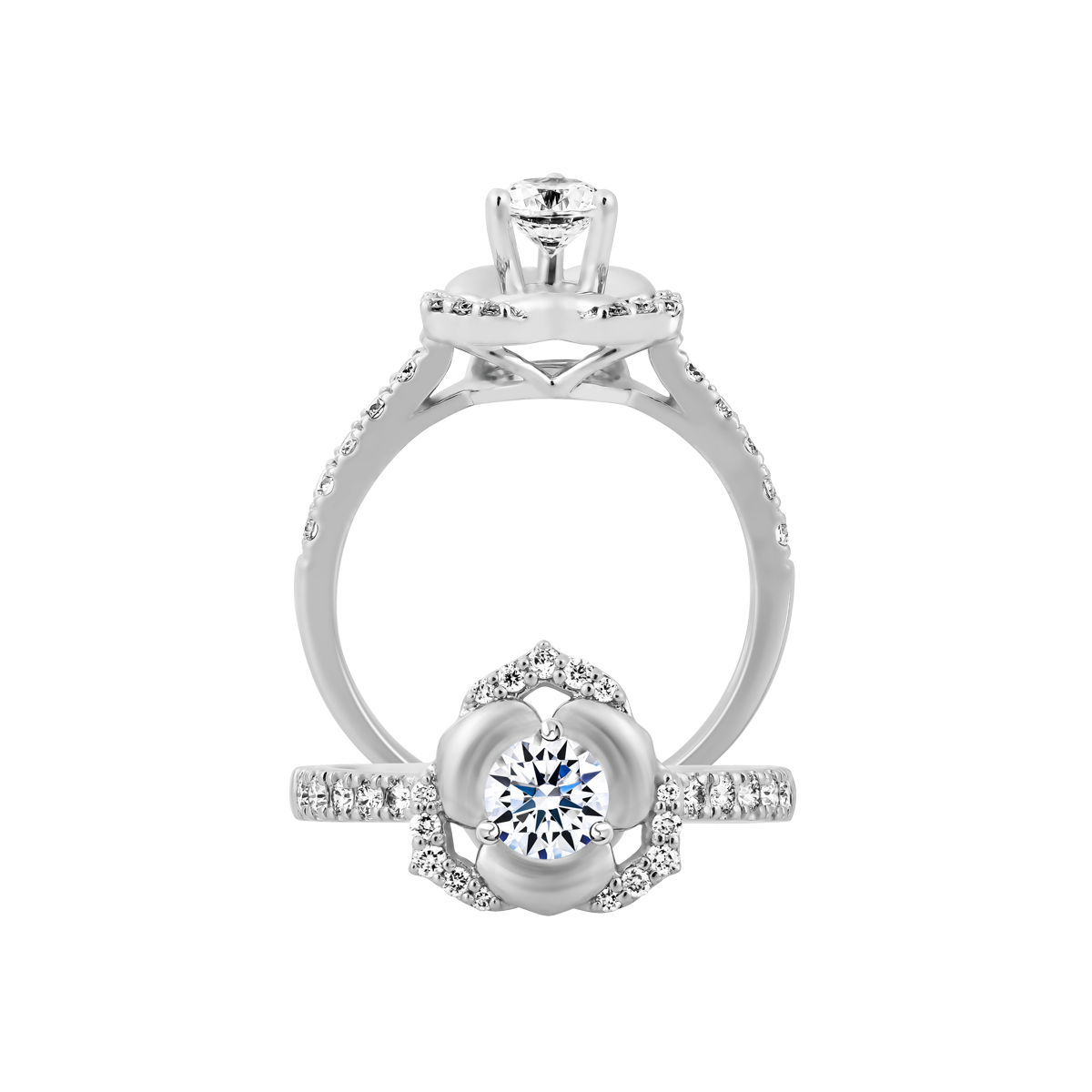 Nhẫn nữ kim cương 8 Hearts & Arrows vàng 14K Rosace H&A 3C GVRG0253711