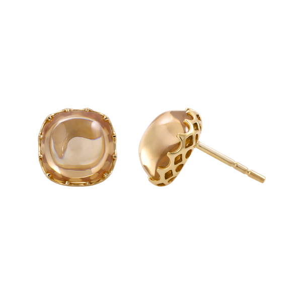 Hoa tai đính đá màu Champagne vàng 14K Candie S.Cha