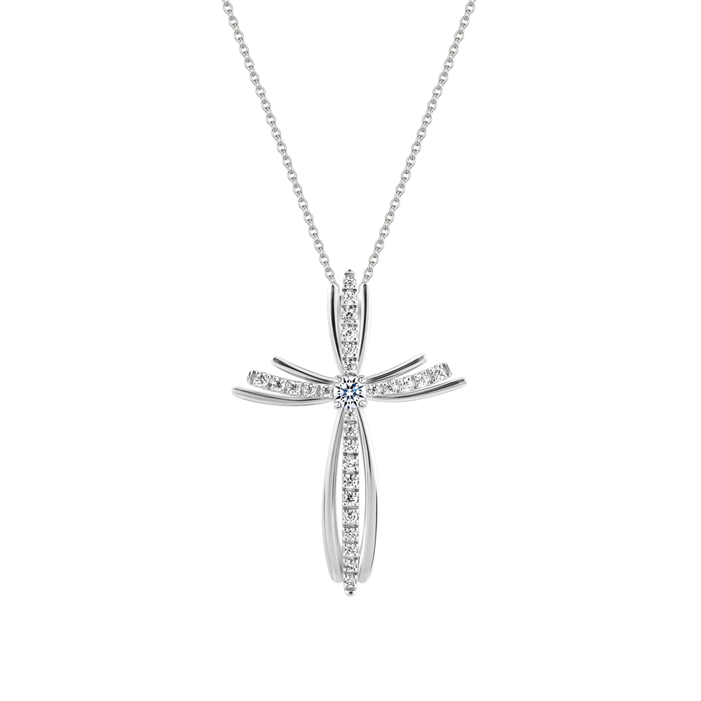 Mặt kim cương vàng 14K Flaming Cross 5p