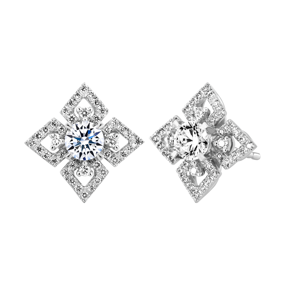 Hoa tai kim cương viên vàng 14K Luxurious GIA 3C