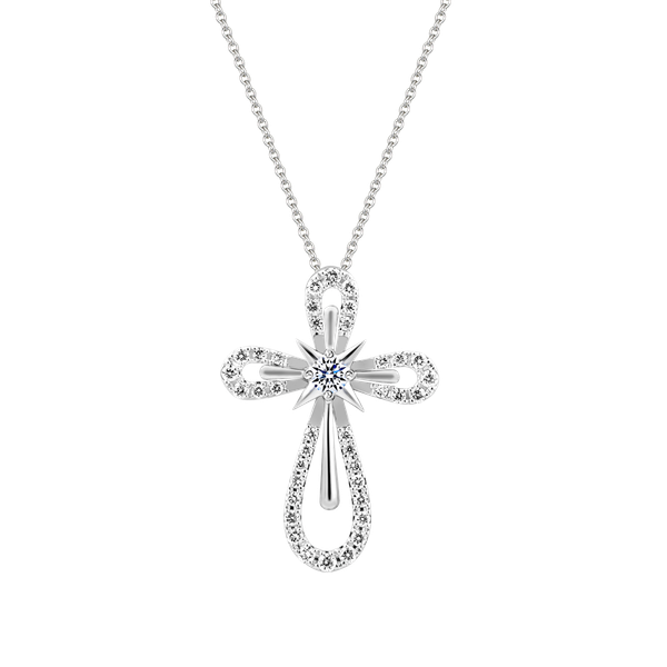 Mặt đính đá CZ vàng 14K Shining Cross 5p