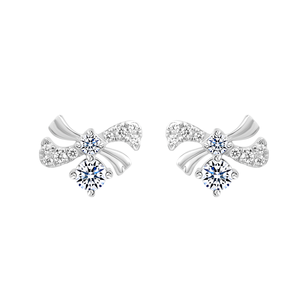 Hoa tai kim cương viên vàng 14K Heartbow