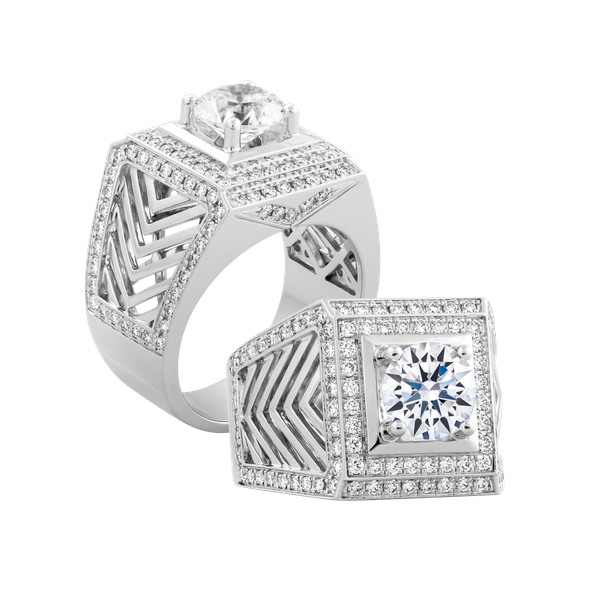 Nhẫn nam kim cương tấm vàng 14K Bugetta 2CT W