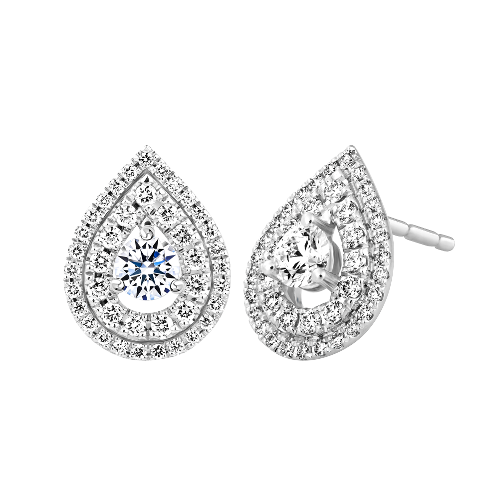 Hoa tai kim cương 8 Hearts & Arrows vàng 14K Shakina H&A 2C