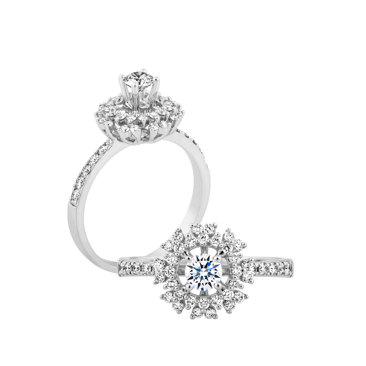 Nhẫn nữ kim cương 8 Hearts & Arrows vàng 14K Begonia N H&A 2C