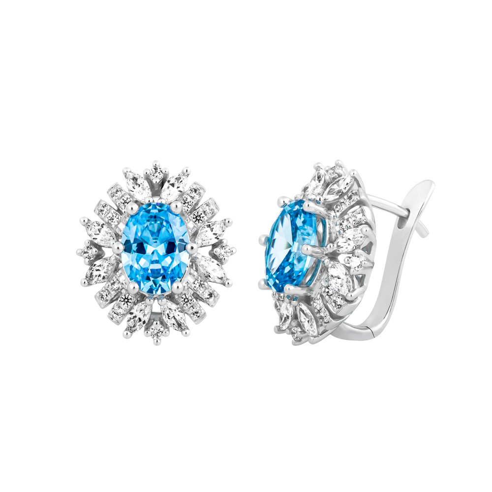 Hoa tai đính đá màu Topaz vàng 14K Rabbin S.Top