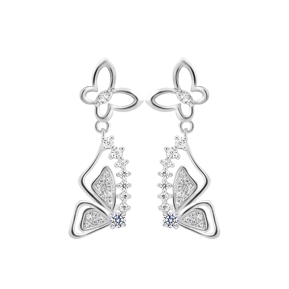 Hoa tai đính đá CZ vàng 10K Lightly Butterfly