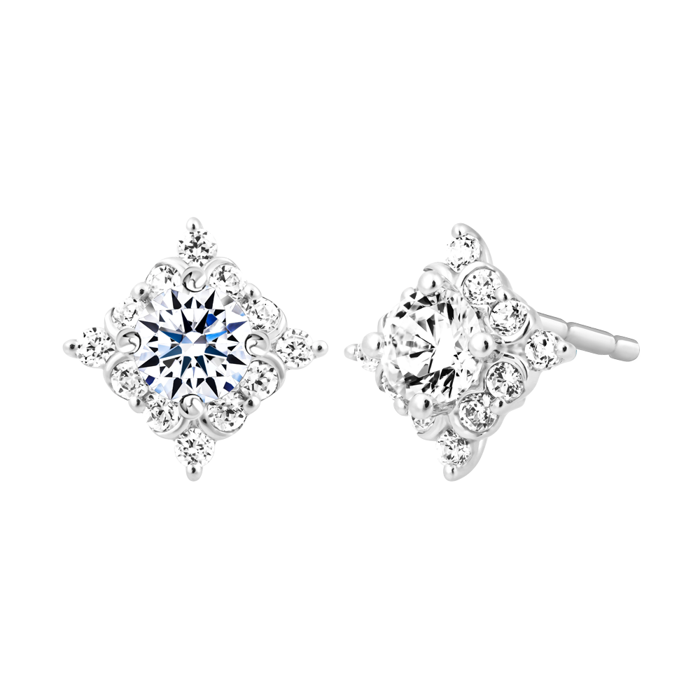 Hoa tai kim cương 8 Hearts & Arrows vàng 14K Gleeful H&A 2C