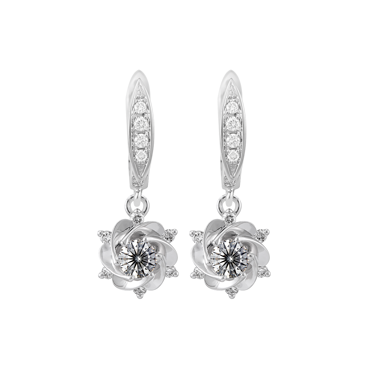 Hoa tai kim cương tấm vàng 14K Camelia L 2C