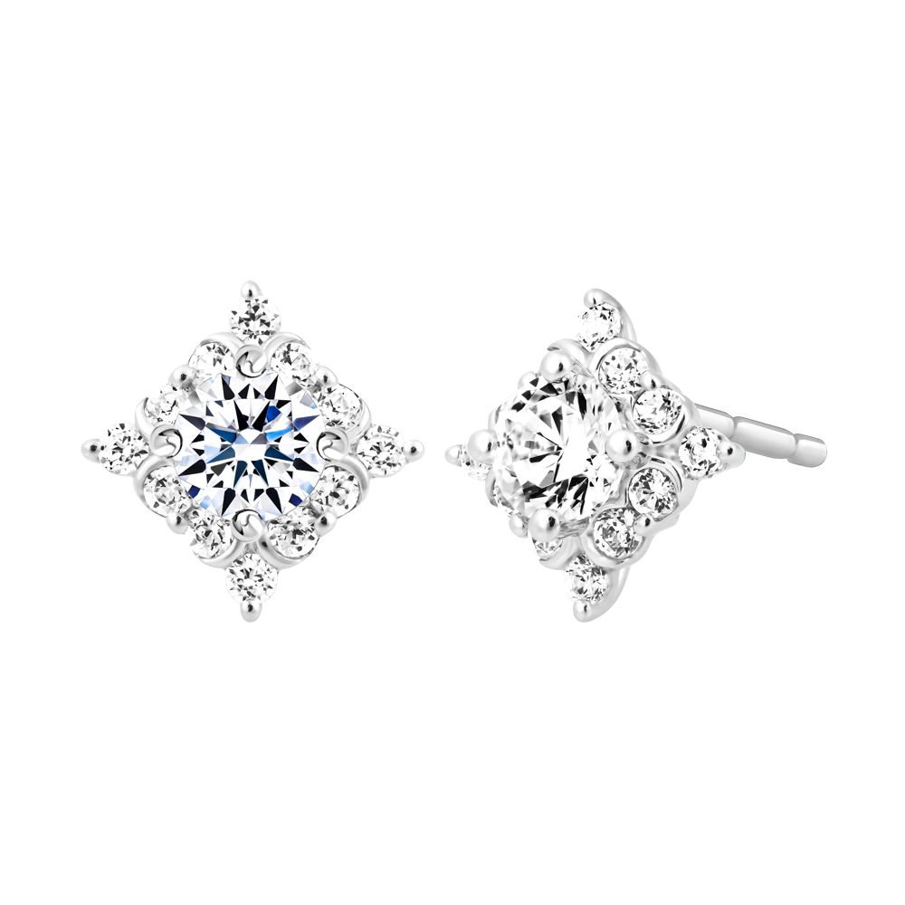 Hoa tai kim cương viên vàng 14K Gleeful GIA 2C