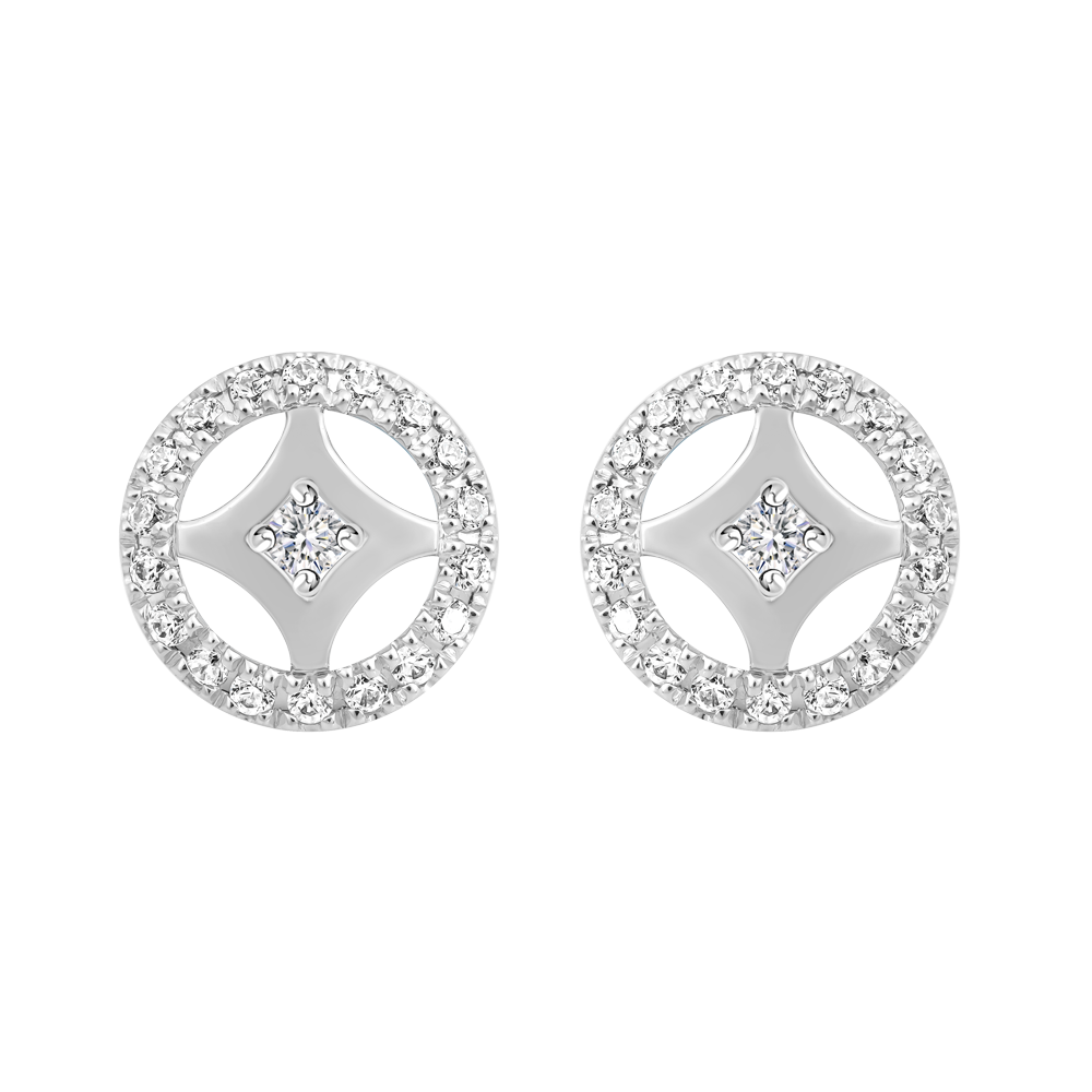 Hoa tai kim cương viên vàng 14K Rishes D