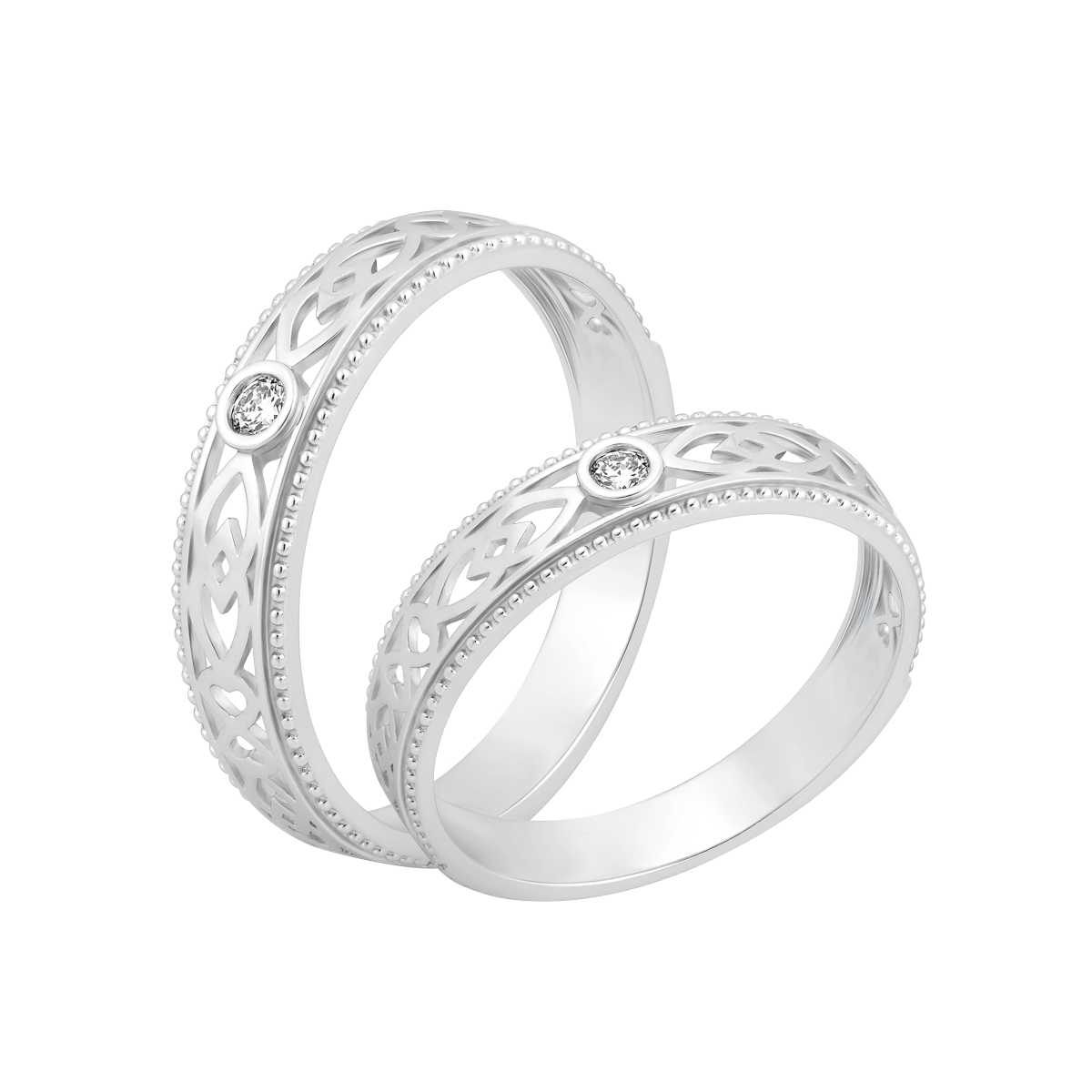 Nhẫn cưới nam kim cương viên vàng 14K Doubling M
