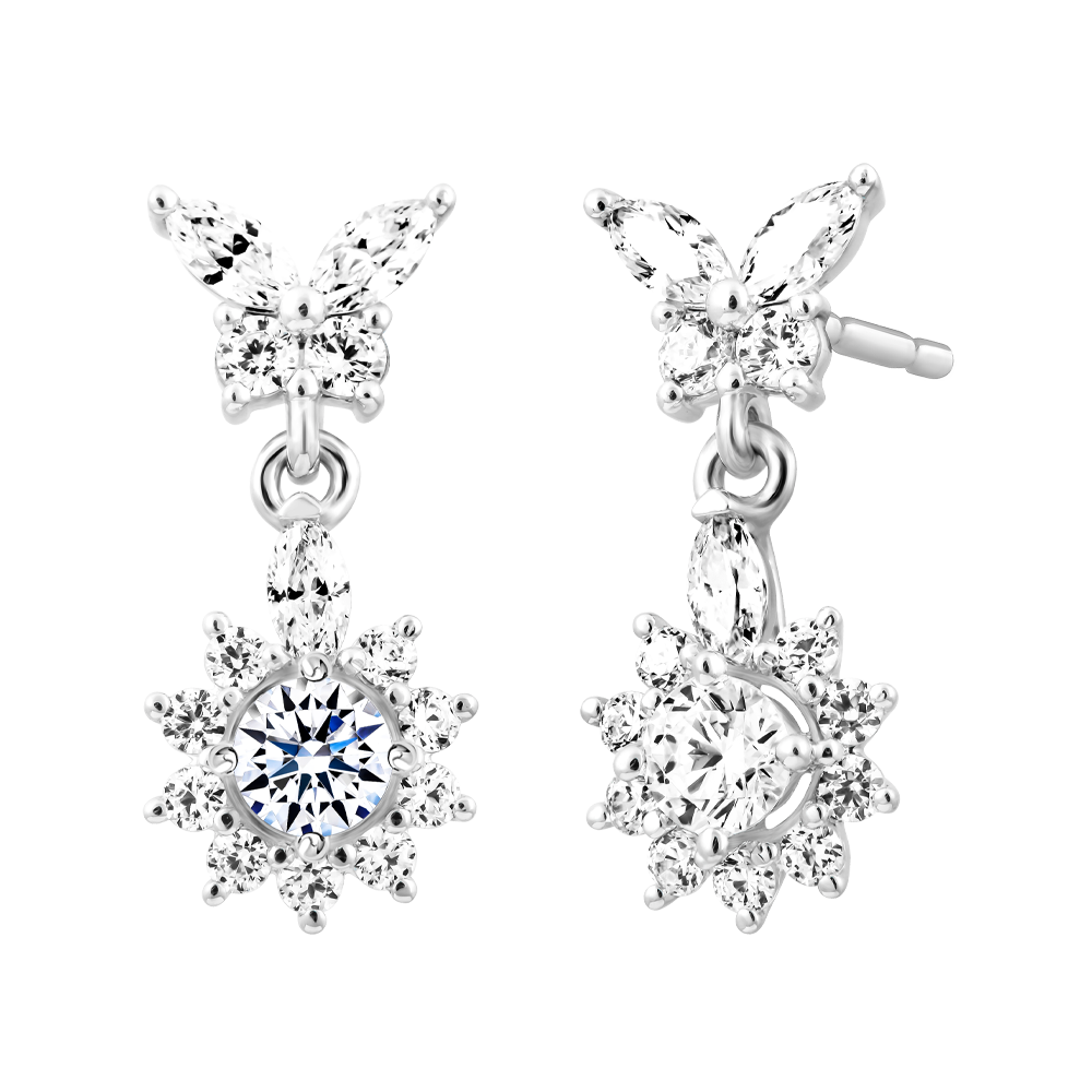 Hoa tai đính đá CZ vàng 14K Elanial 2C