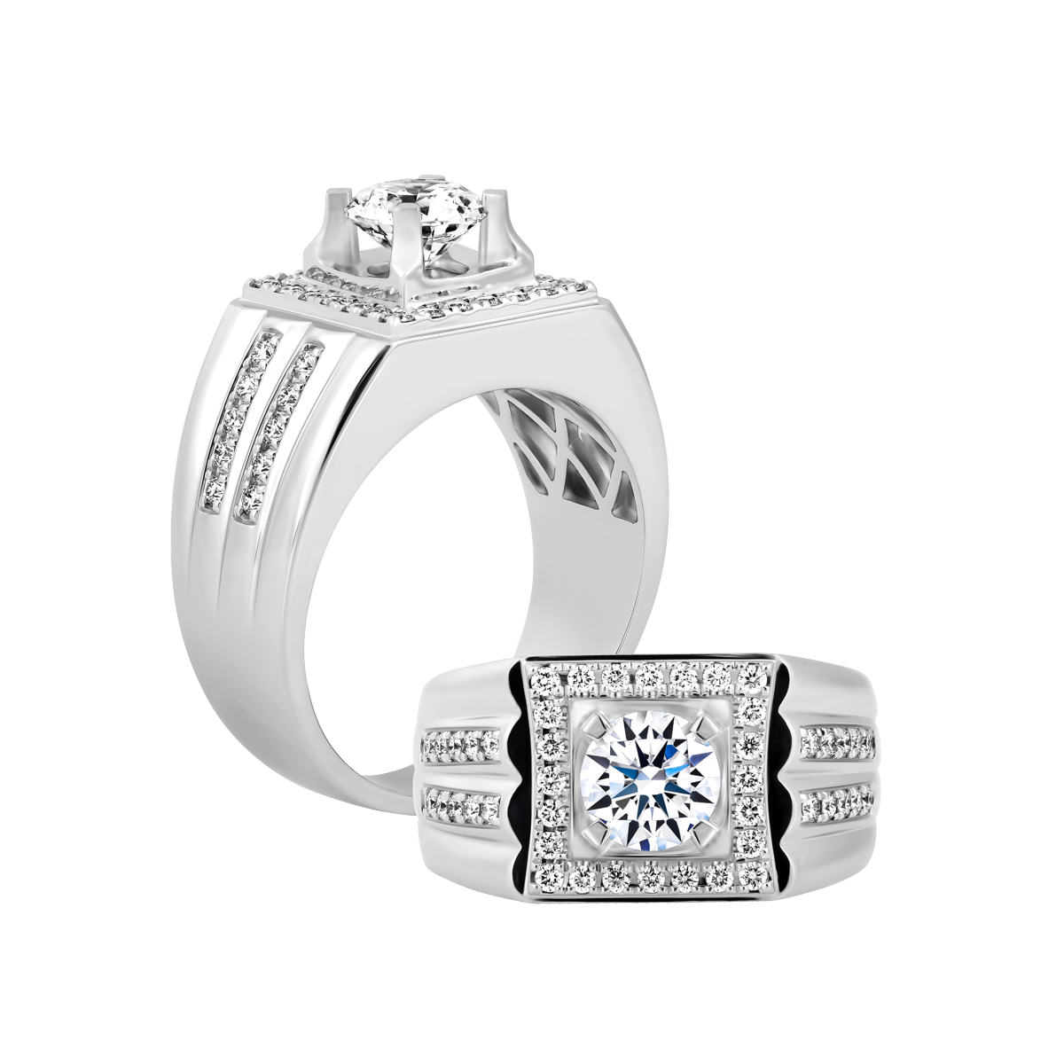 Nhẫn nam kim cương tấm vàng 14K Huberting 1CT W