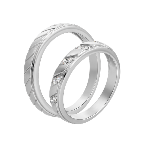 Nhẫn cưới nữ kim cương viên vàng 14K Mating F