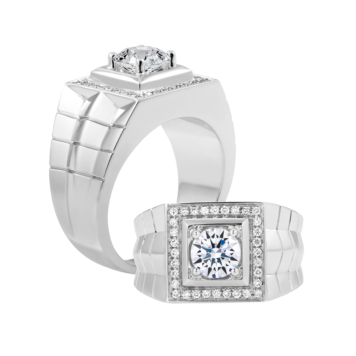 Nhẫn nam kim cương tấm vàng 14K Huracan 2CT W