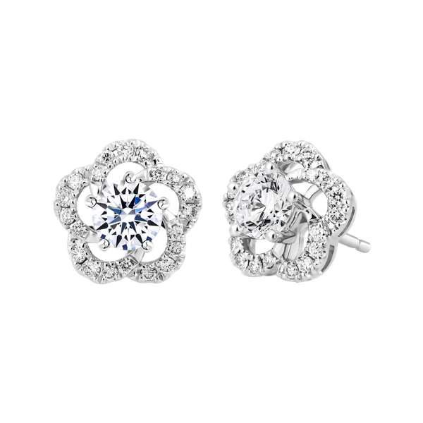 Hoa tai kim cương tấm vàng 14K Blooming 3C