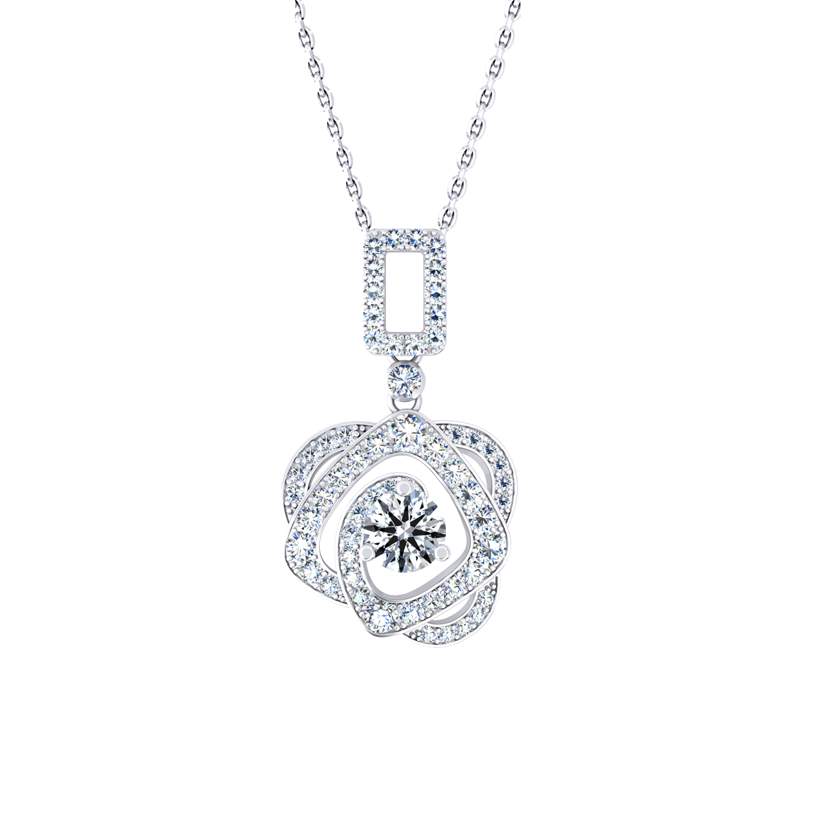 Mặt kim cương 8 Hearts & Arrows vàng 14K Blooming Rose SQ H&A 2C