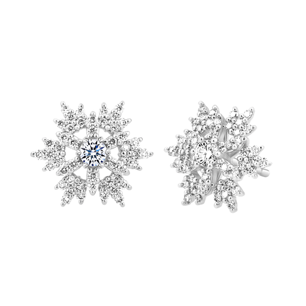 Hoa tai kim cương viên vàng 14K Snowfall