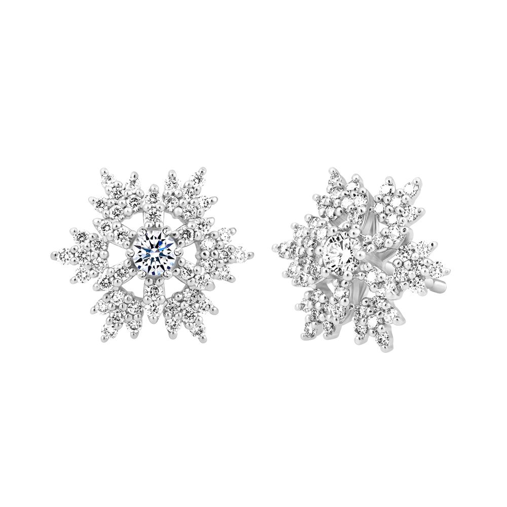 Hoa tai kim cương viên vàng 14K Snowfall