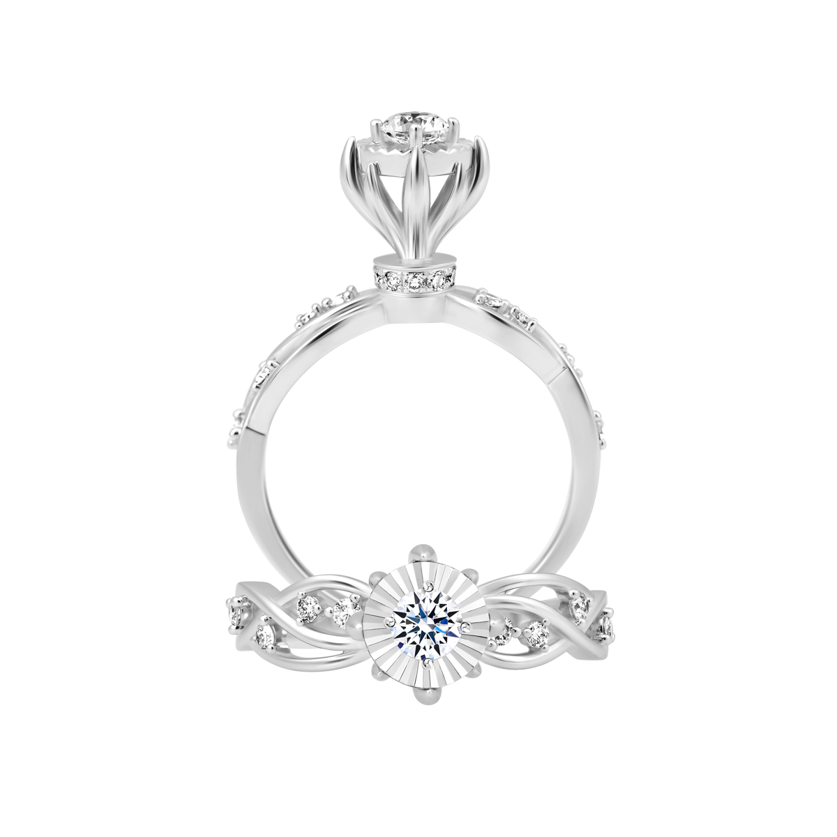 Nhẫn nữ kim cương 8 Hearts & Arrows vàng 14K Carist V2 H&A 2C GVRG0276883