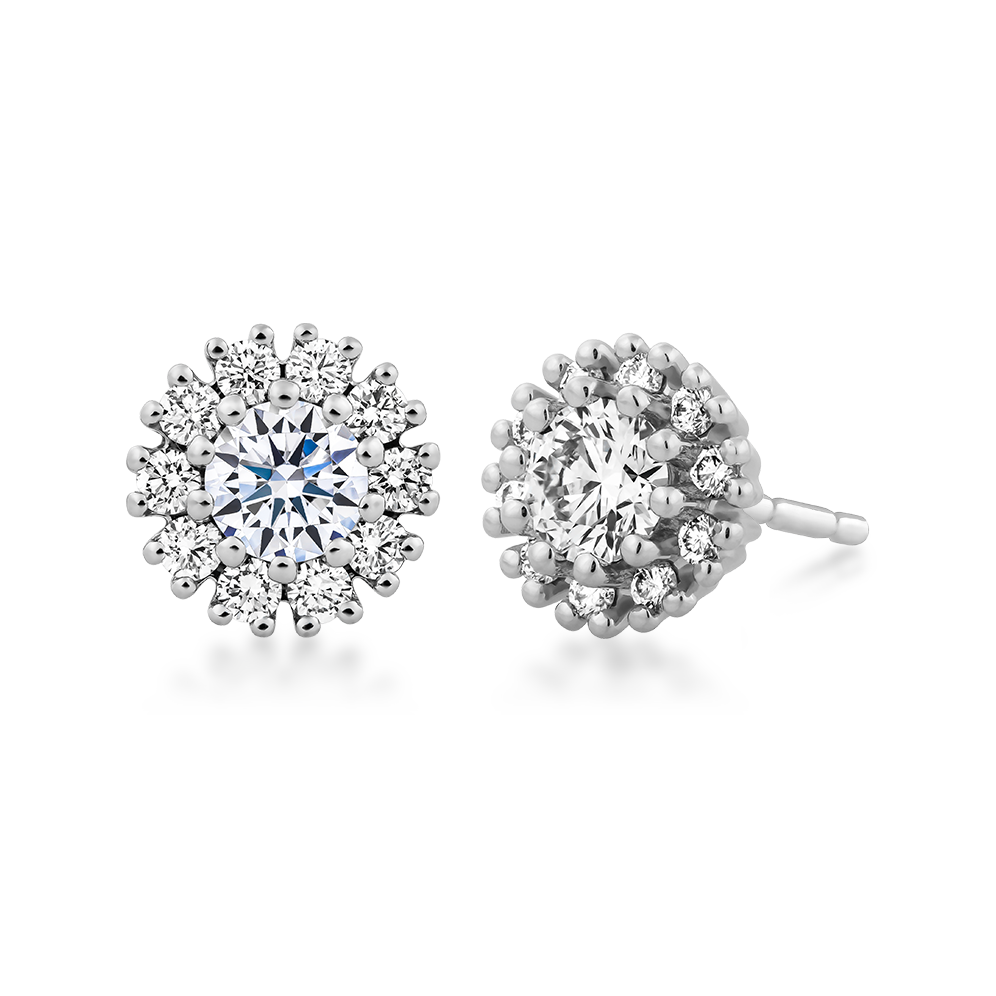 Hoa tai kim cương 8 Hearts & Arrows vàng 14K Peony NS H&A 2C
