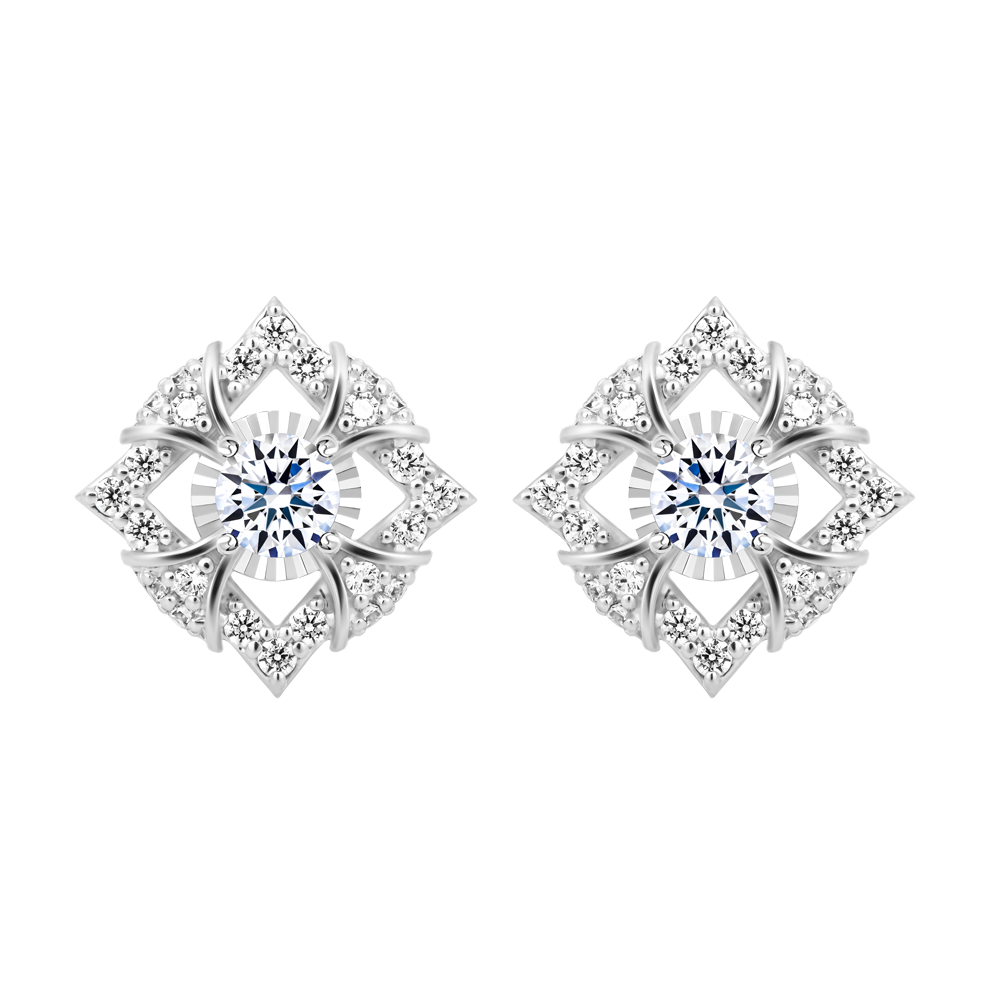 Hoa tai kim cương 8 Hearts & Arrows vàng 14K Elegant H&A 2C GVER0100253