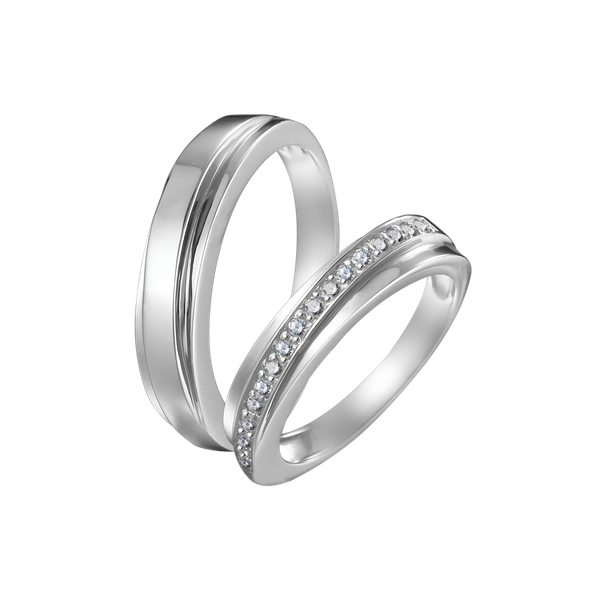 Nhẫn cưới nữ kim cương viên vàng 14K Sweet Silence F