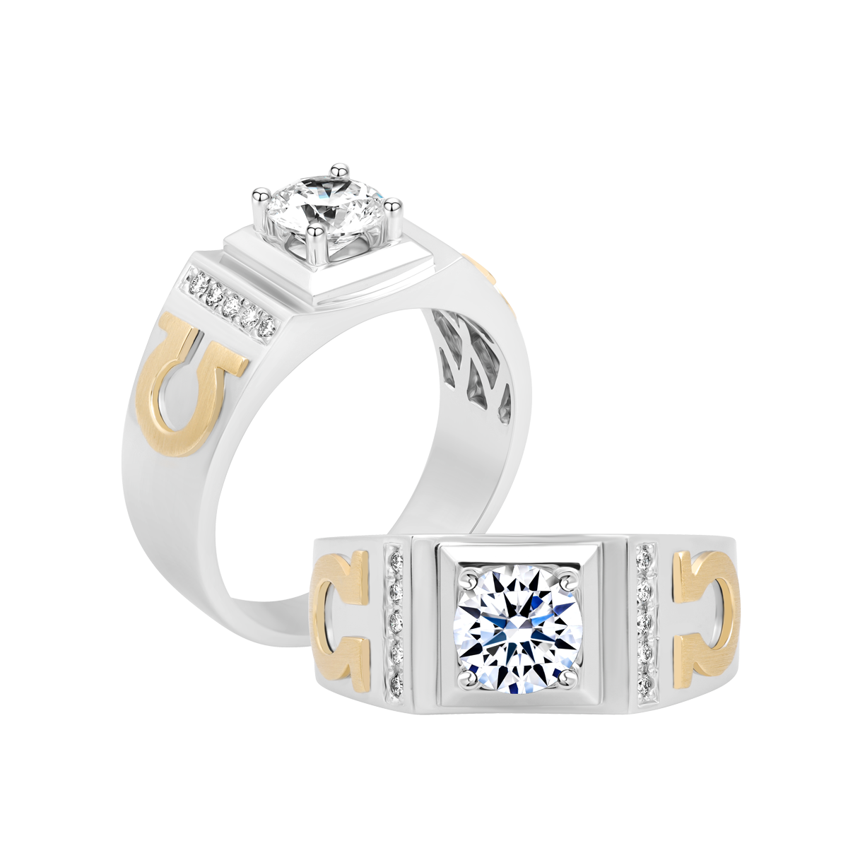 Ổ nhẫn nam kim cương tấm vàng 14K Libra 1CT WY