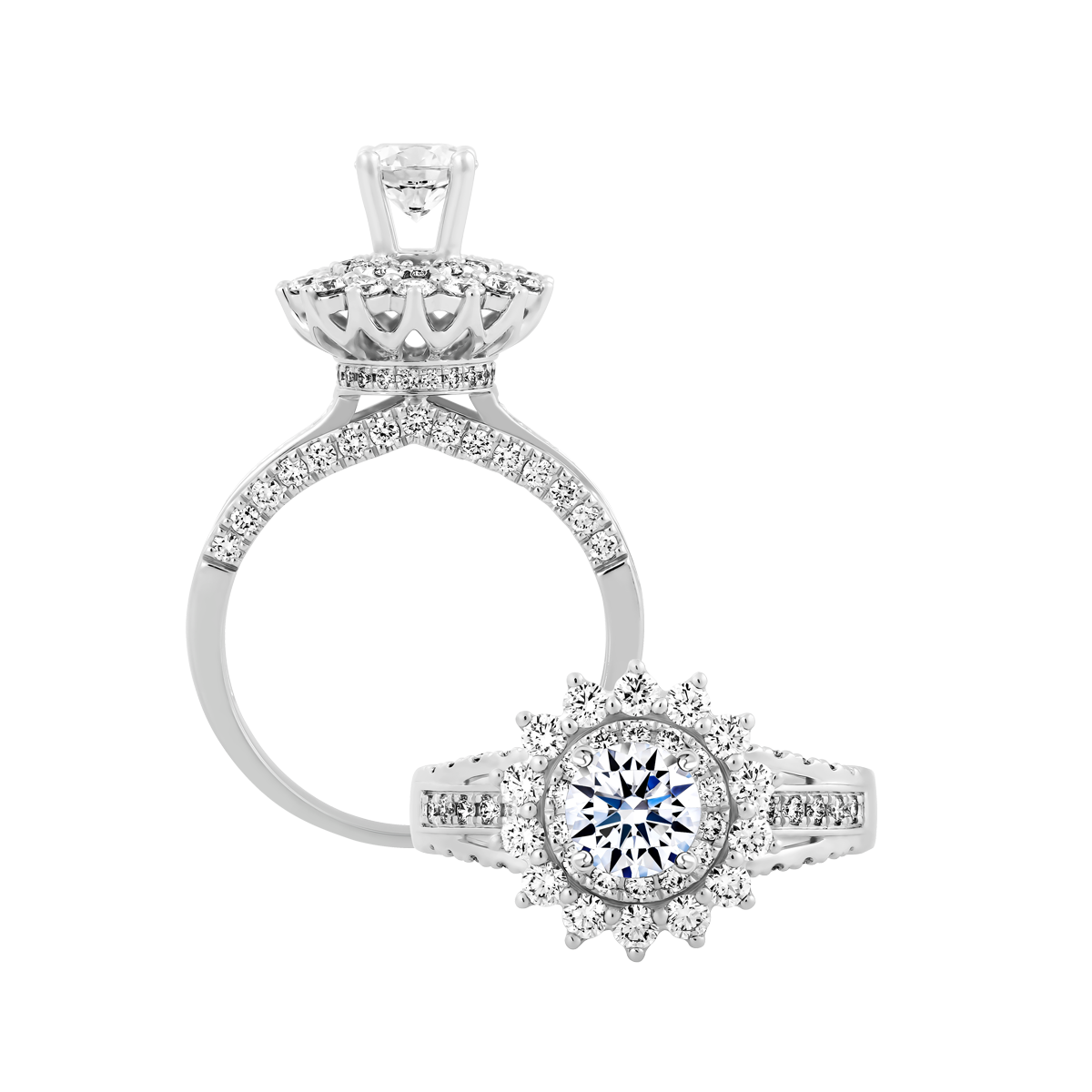 Ổ nhẫn nữ kim cương tấm vàng 14K Radiant 5C